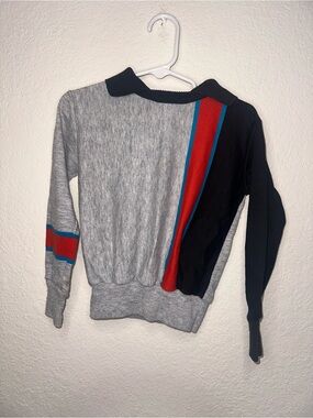 Vintage Kids Healthex Colorblock Crewneck Sweater with Red & Blue Stripe Size 6